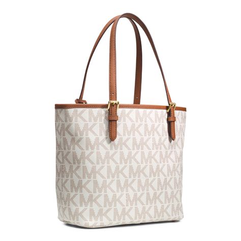 Michael Kors White Medium Jet Set Logo Travel Tote, 